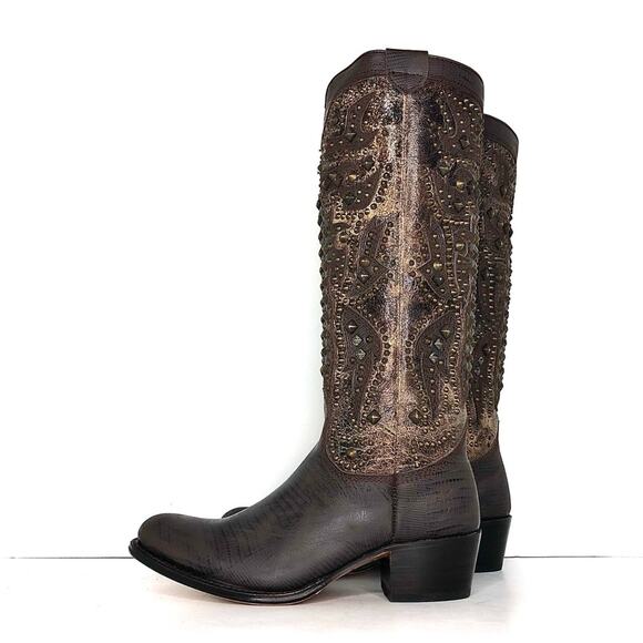 Frye Deborah Deco Tall Studded Crackle Leather Western Boots Women’s 6.5 Shoes - Picture 4 of 12